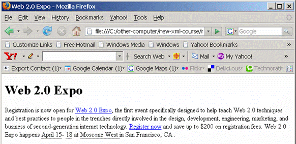 Screenshot of the Web page announcing Web 2.0 Expo