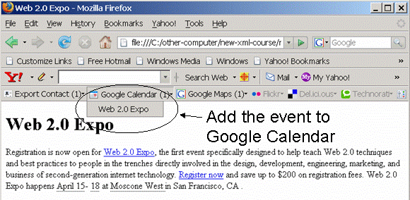 Browser Web tool displays the title of the event (Web 2.0 Expo)
